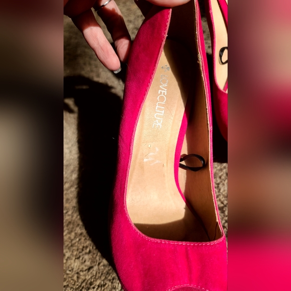 NEW LOVE Culture fushia faux suede platform wedge sz8 shoe - Picture 2 of 9